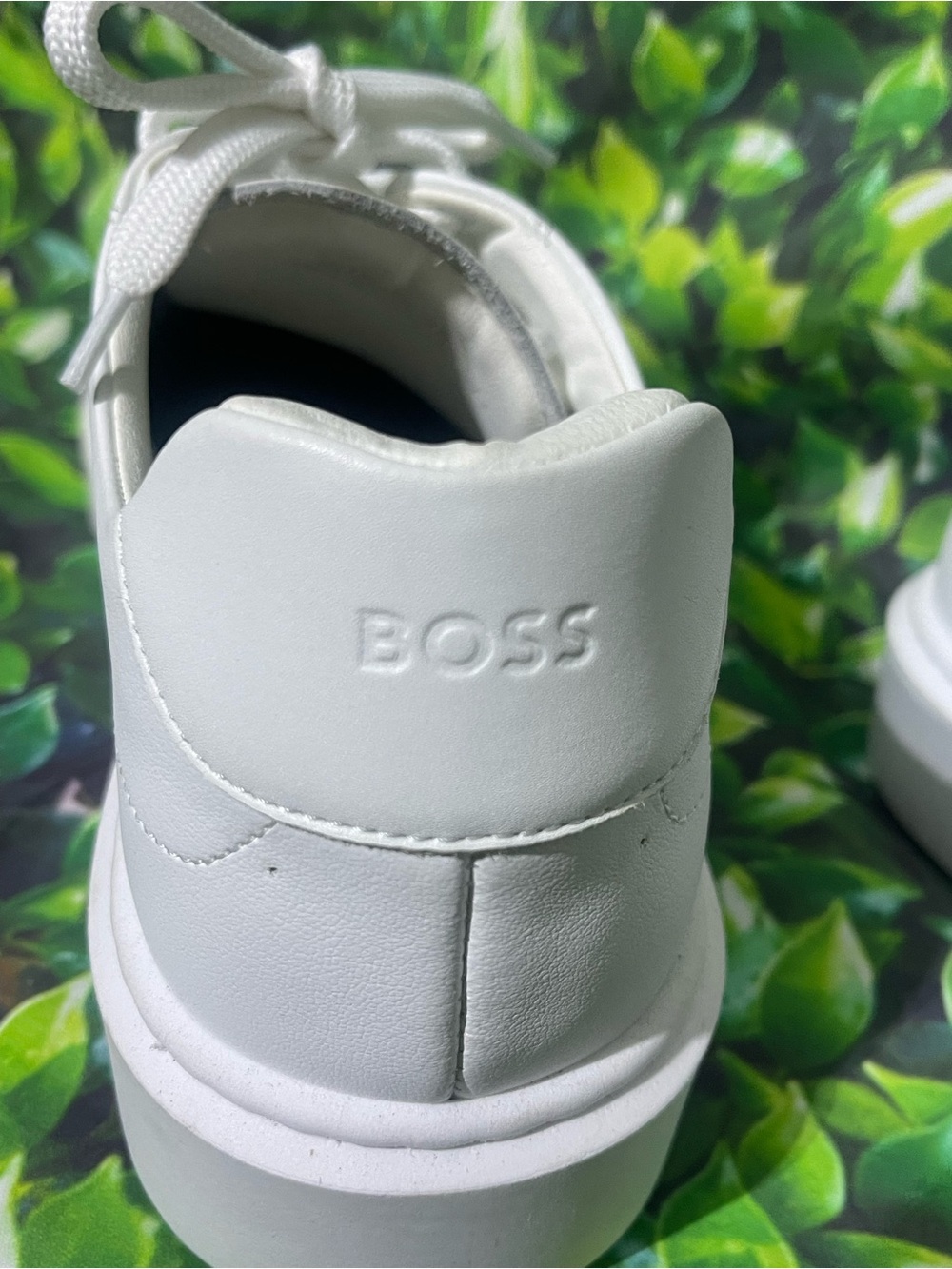 BOSS White Leather Low-Top Sneakers with Embossed Logo
